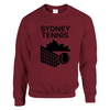 Unisex sweater featuring a graphic print of tennis elements and Sydney landmarks