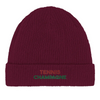 Embroidered beanie featuring a small tennis motif on a cotton fabric