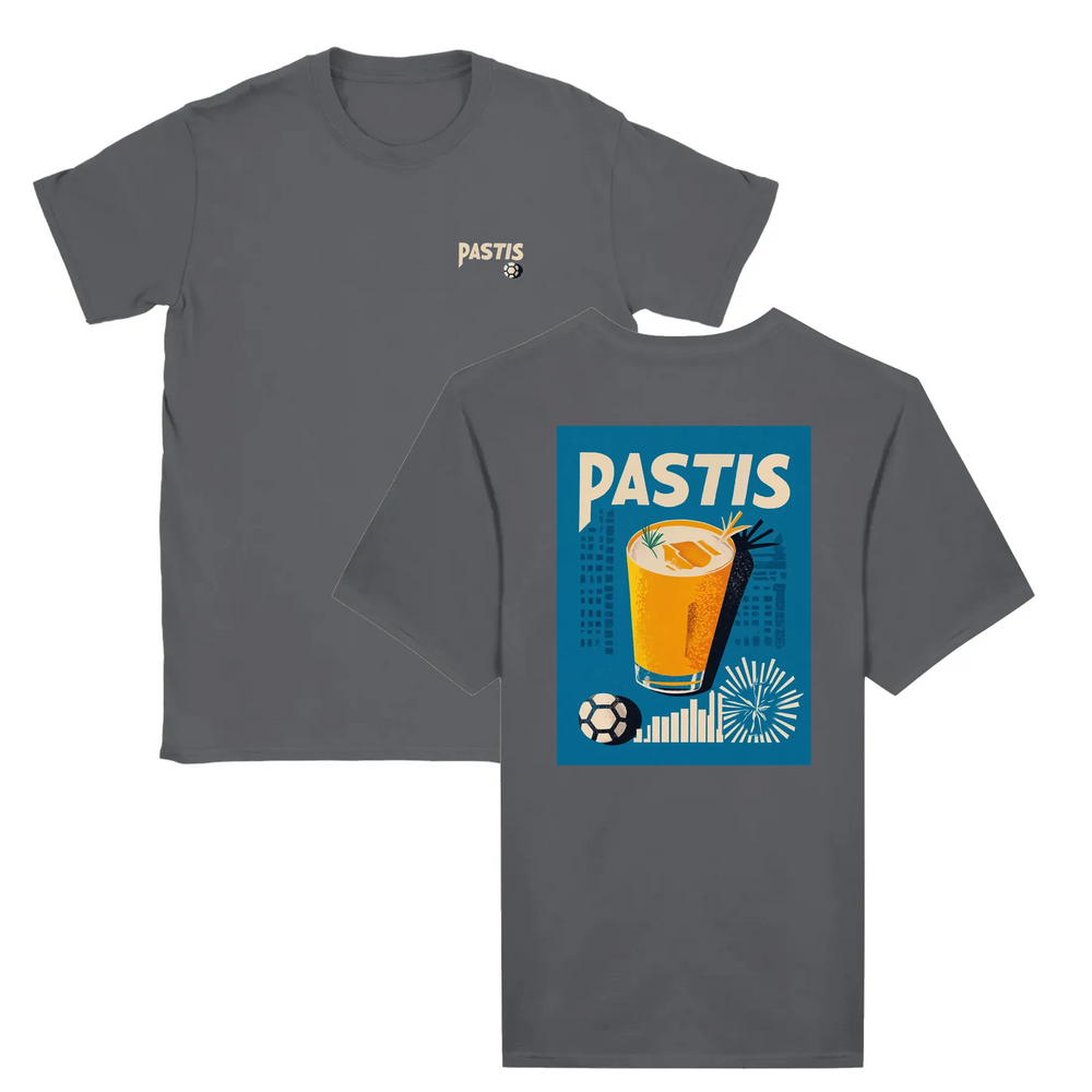 T-shirt featuring a graphic of a cocktail glass with Pastis Marseille branding