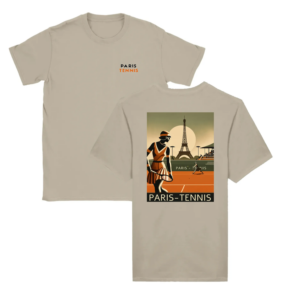 T-shirt featuring a graphic of tennis players in Paris