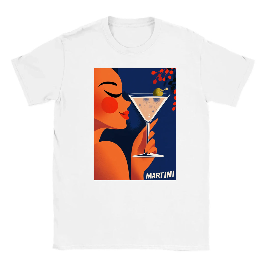 カクテルを楽しむ女性のグラフィックがプリントされたTシャツ