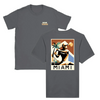 T-shirt featuring a graphic of a tennis player in action against a Miami skyline