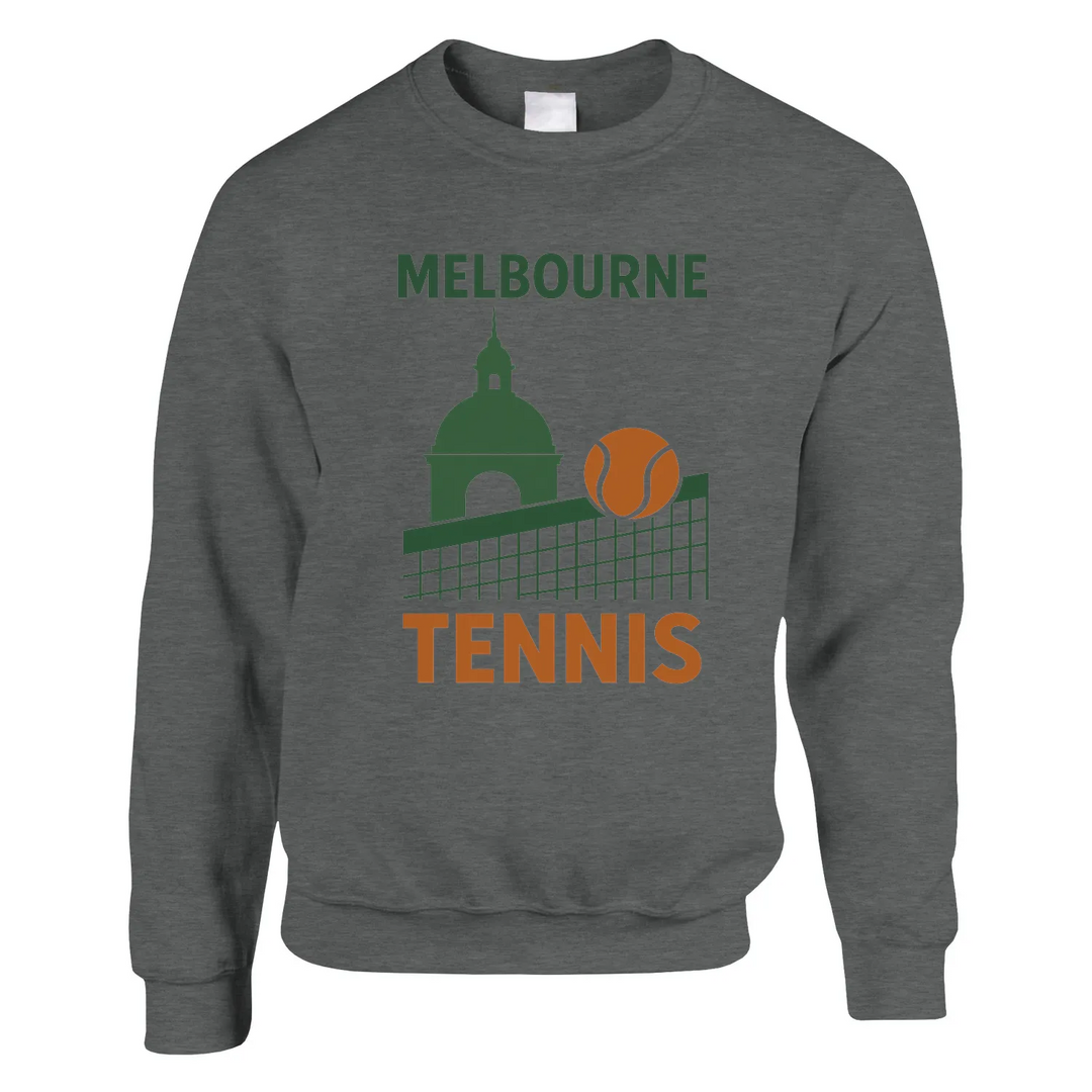 Unisex sweater featuring a retro tennis court graphic inspired by Melbourne