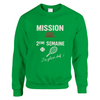 Crewneck sweater featuring 'Mission 2ème Semaine Tennis' text in bold font
