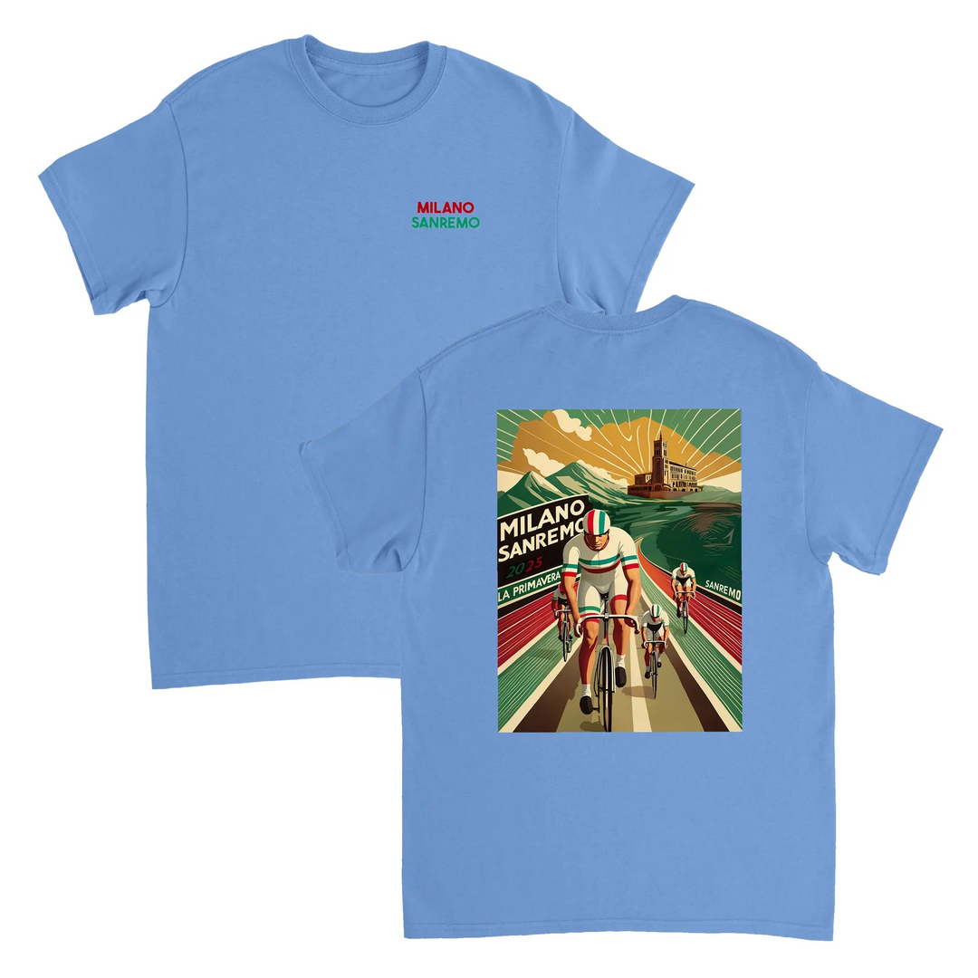 T-shirt featuring a graphic of the Milano–Sanremo cycling race