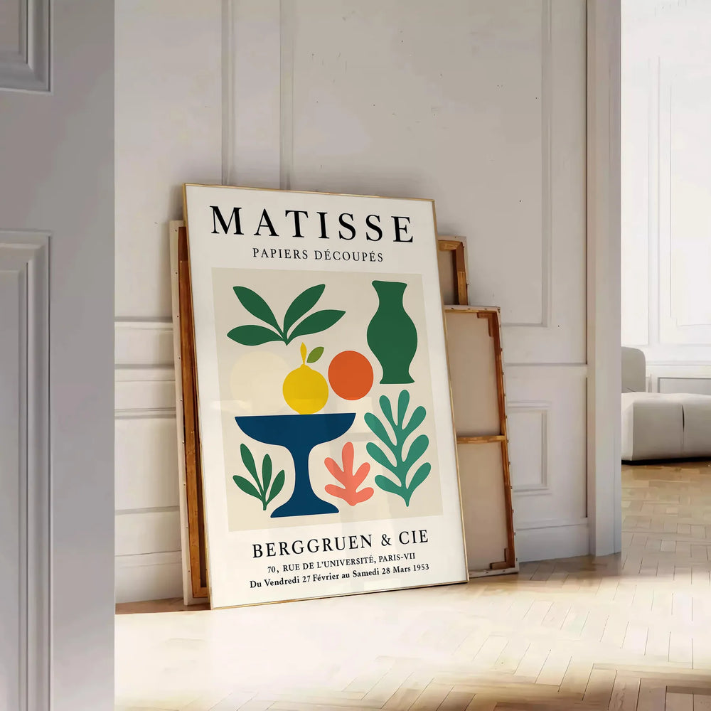 Poster showing Matisse cut-out paper artwork in white and orange