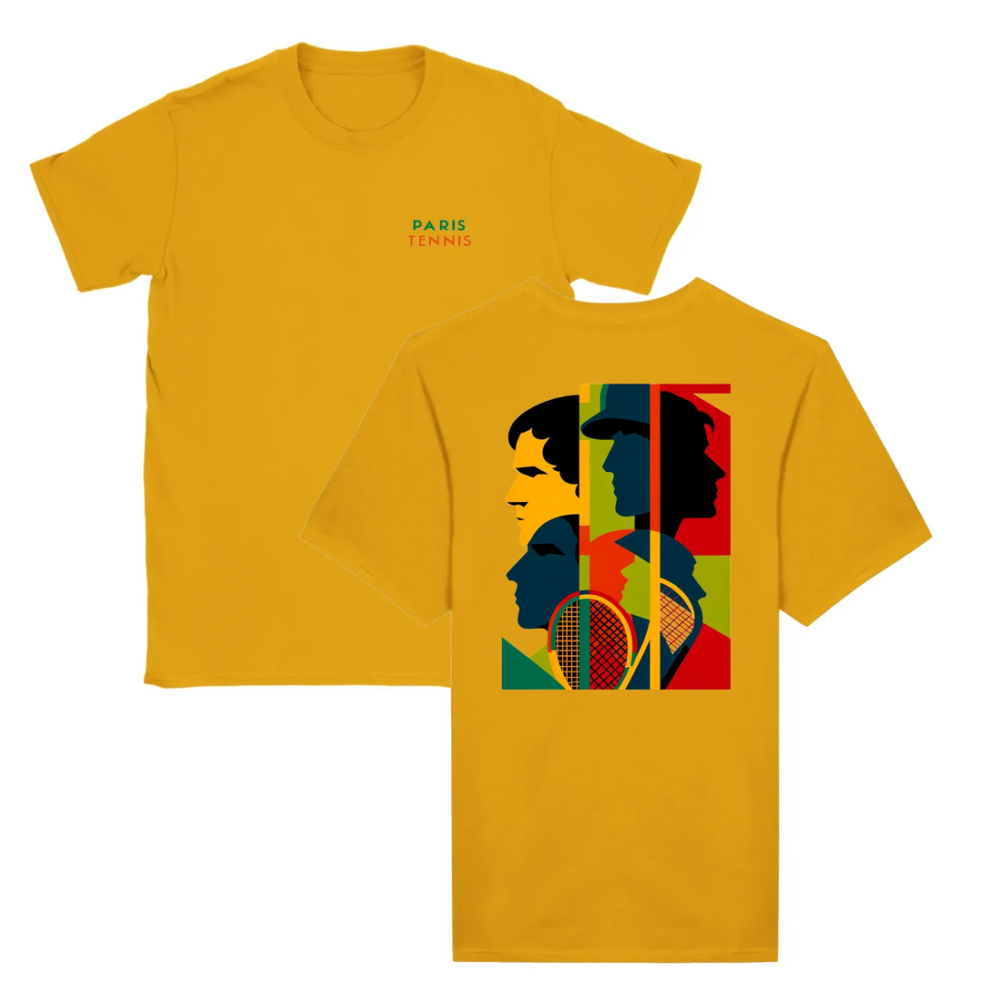 T-shirt featuring a graphic of a tennis tournament scene