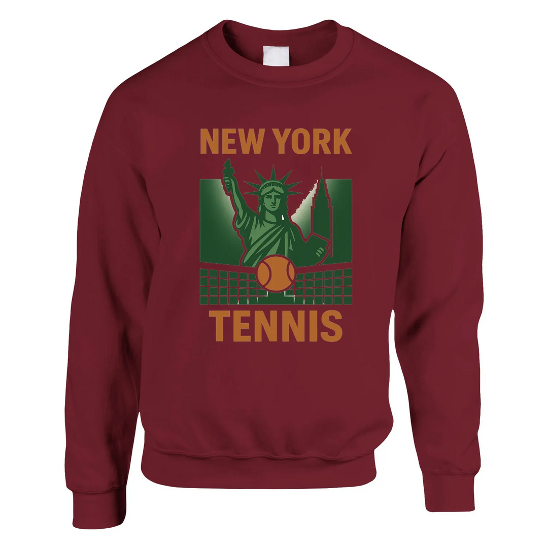 Casual sweater featuring a graphic print of 'New York Tennis' text