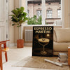 Black and gray stylized espresso martini cocktail poster with minimalist design