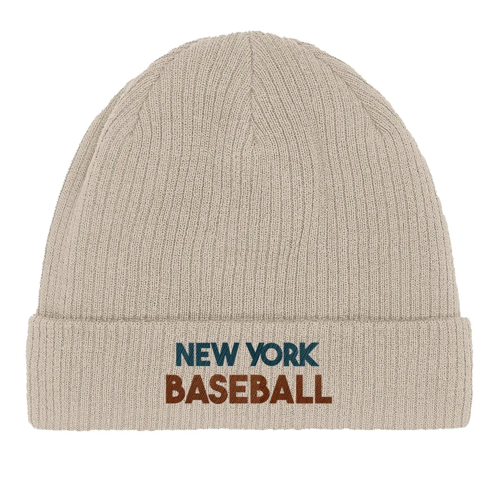 Embroidered beanie featuring a New York baseball graphic design