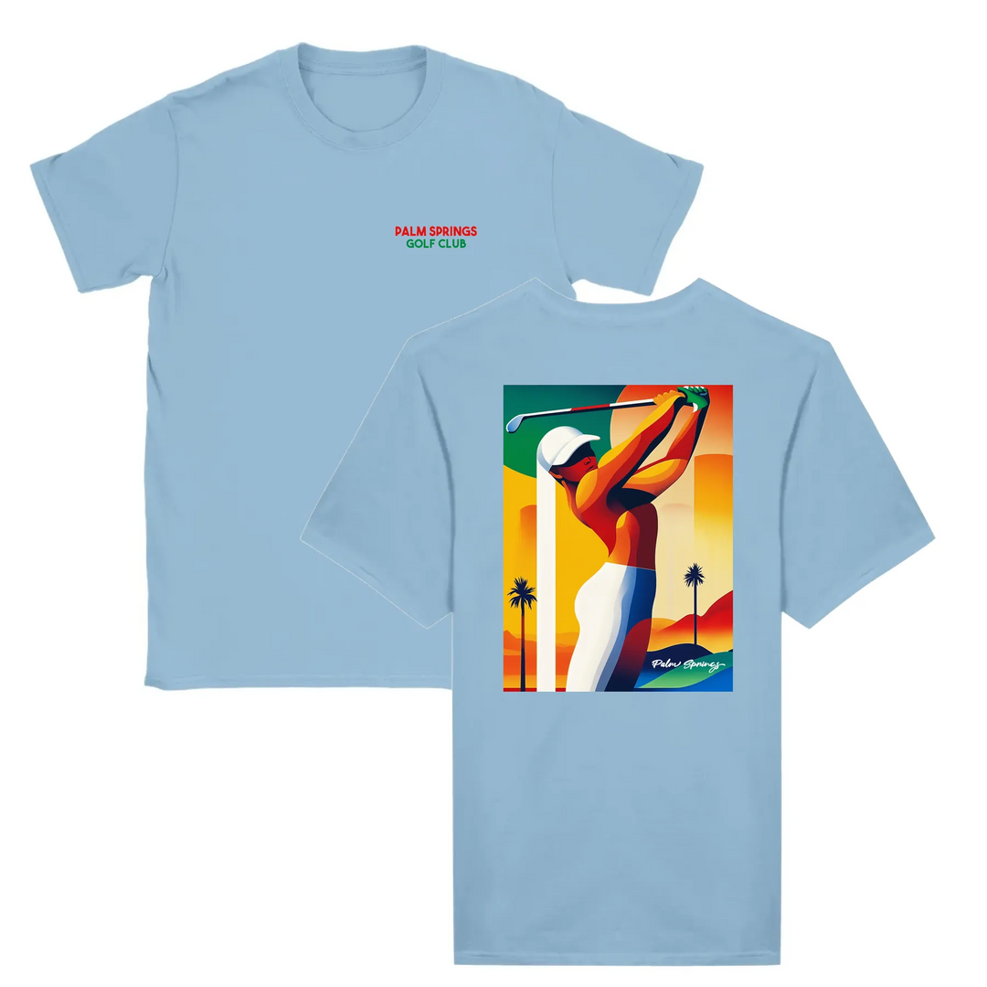 T-shirt featuring a graphic of a golf scene in Palm Springs