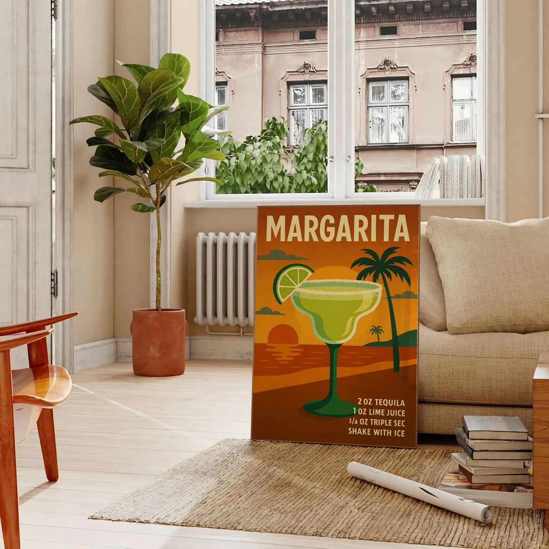 Illustration of a margarita cocktail with lime and salt, tropical colors