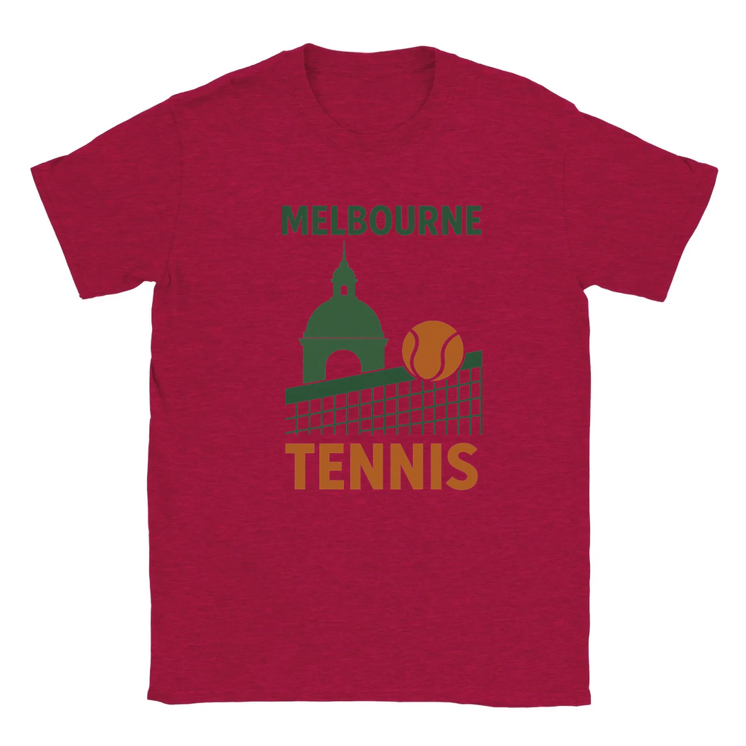 T-shirt featuring a graphic of tennis players in Melbourne