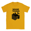 T-shirt featuring a graphic of a tennis player in action against a Miami skyline