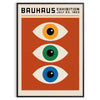 Bauhaus poster featuring stylized eyes in bold orange and green