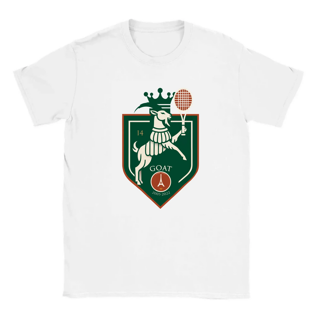T-shirt featuring a graphic of Rafael Nadal in action at the Paris tennis tournament