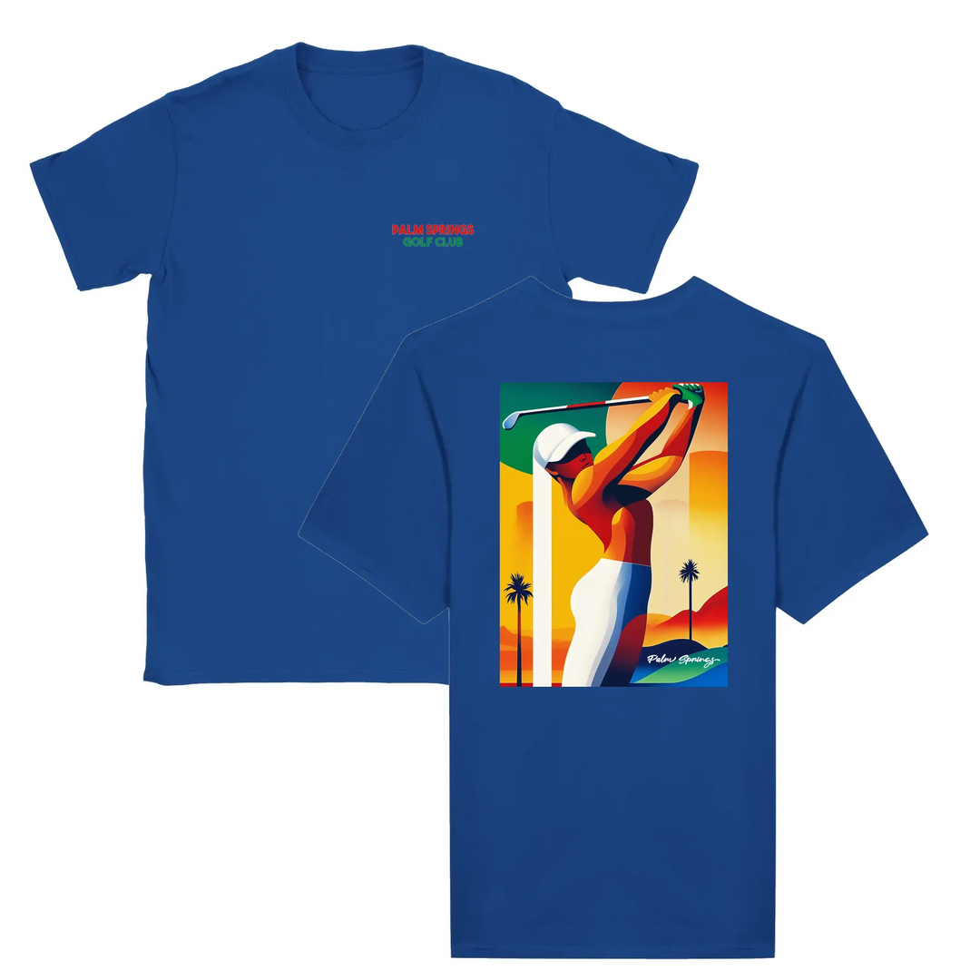 T-shirt featuring a graphic of a golf scene in Palm Springs