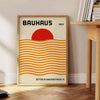 Bauhaus sun poster with red, orange and yellow geometric abstract design