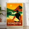 Surf scene in San Sebastian, featuring dynamic waves and surfers in vibrant colors