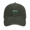 Cap featuring an embroidered vintage tennis design with champagne elements