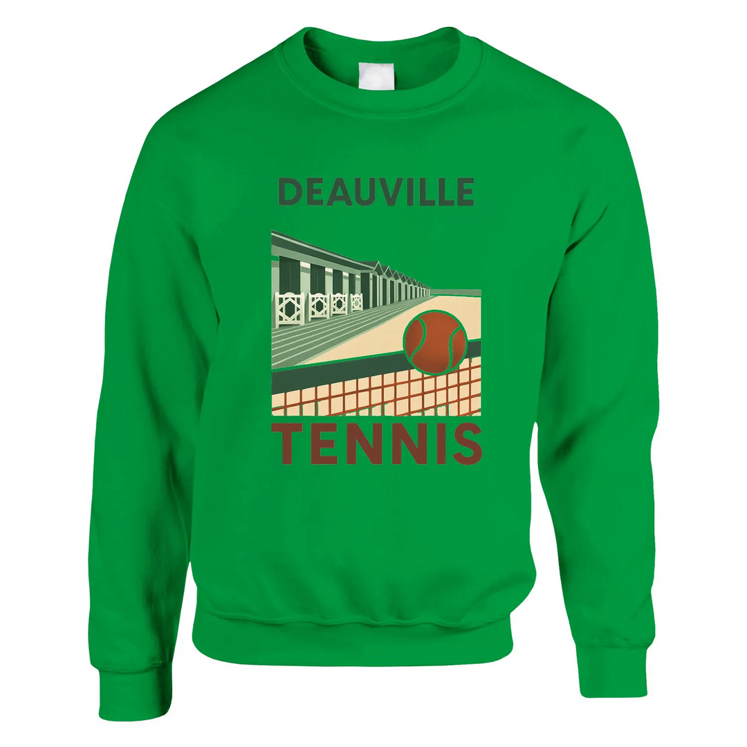 Crewneck sweater featuring Deauville Tennis logo and tennis-themed graphic