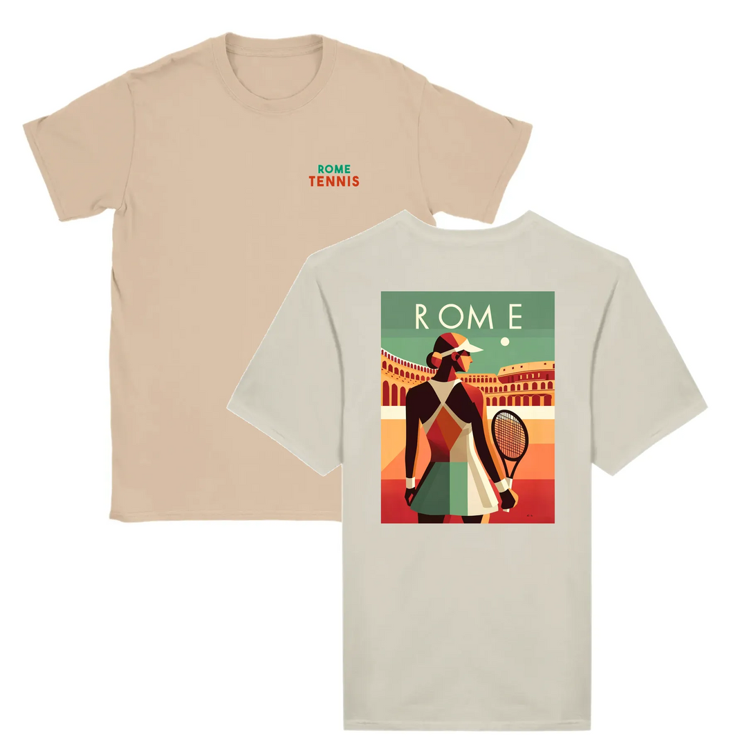 T-shirt featuring a graphic of a tennis player in action