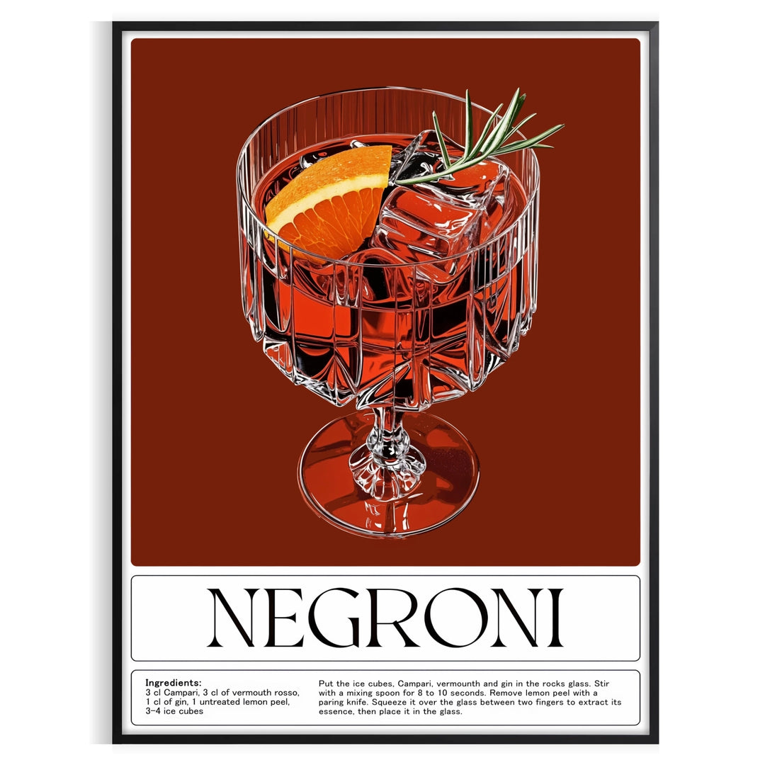 Minimalist Negroni cocktail poster, gray and brown watercolor composition