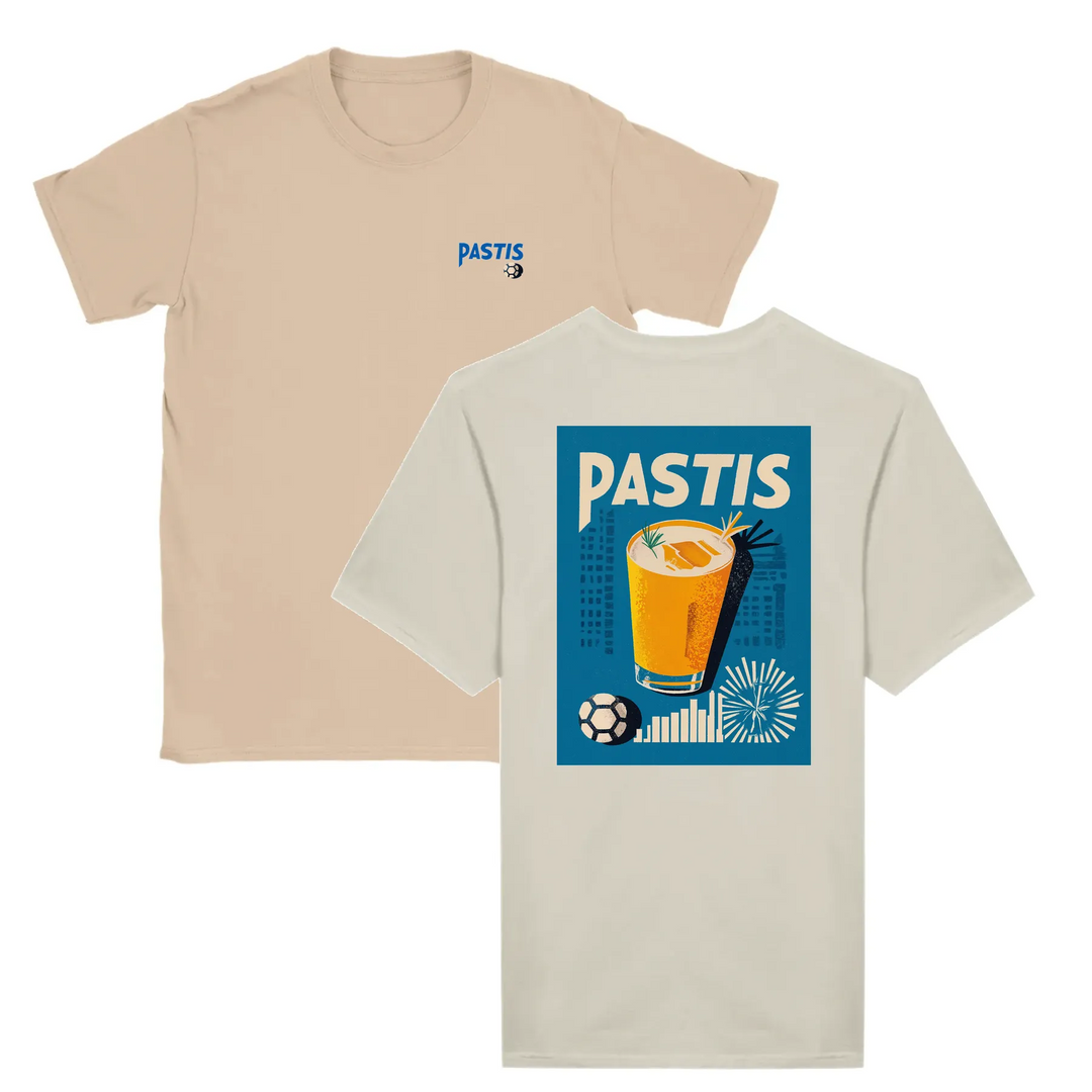 T-shirt med en grafik av en Pastis-cocktail och texten Marseille