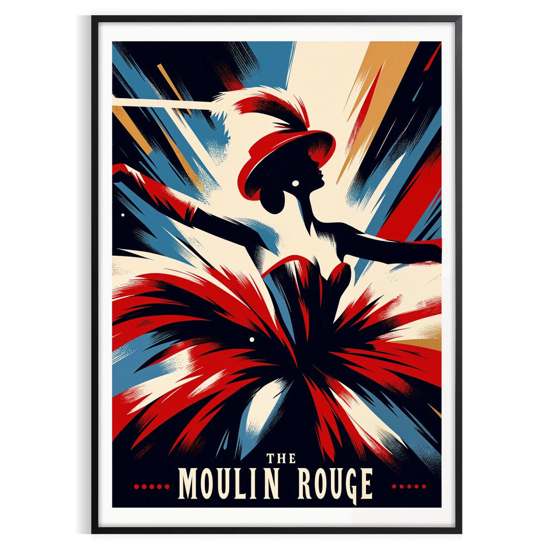 Vintage Moulin Rouge dancer artwork poster in red and white