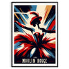 Vintage Moulin Rouge dancer artwork poster in red and white