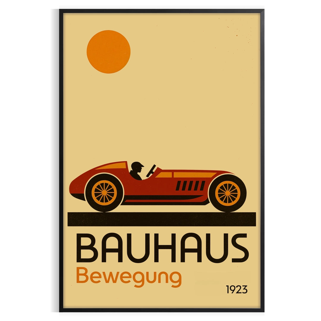 Geometric Bauhaus car design in red, brown, and green colors