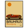 Geometric Bauhaus car design in red, brown, and green colors