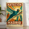 Brown and red stylized Madrid swimming poster with vintage illustration