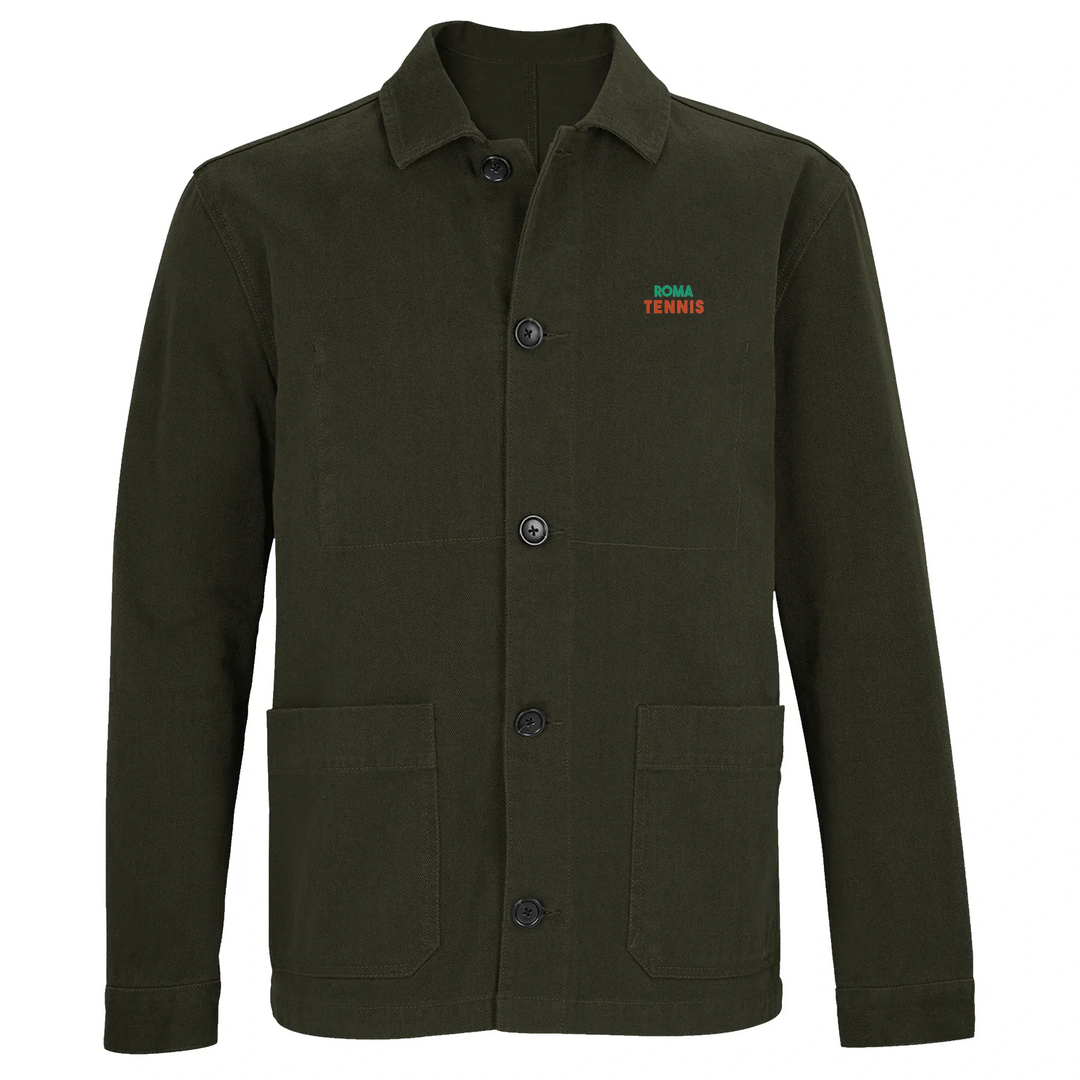 Embroidered jacket featuring a vintage Roma Tennis design with a crest.