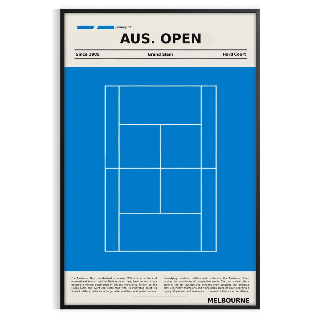 Illustration of a tennis court with players at the Australian Open Grand Slam