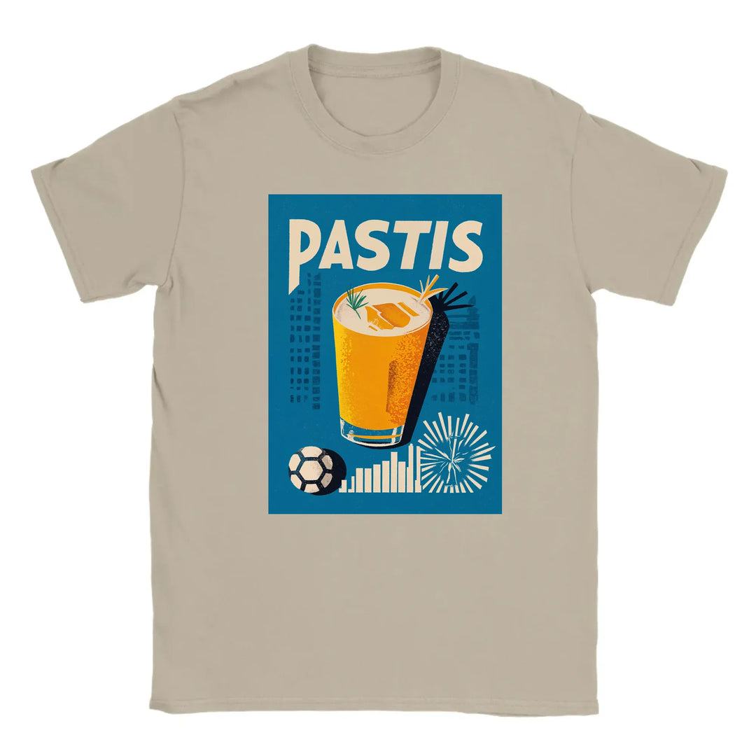 T-shirt featuring a graphic of a Pastis cocktail and Marseille skyline