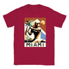T-shirt featuring a graphic of a Miami tennis court with retro typography