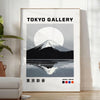 Red and orange Mount Fuji art poster, stylized Japanese landscape print
