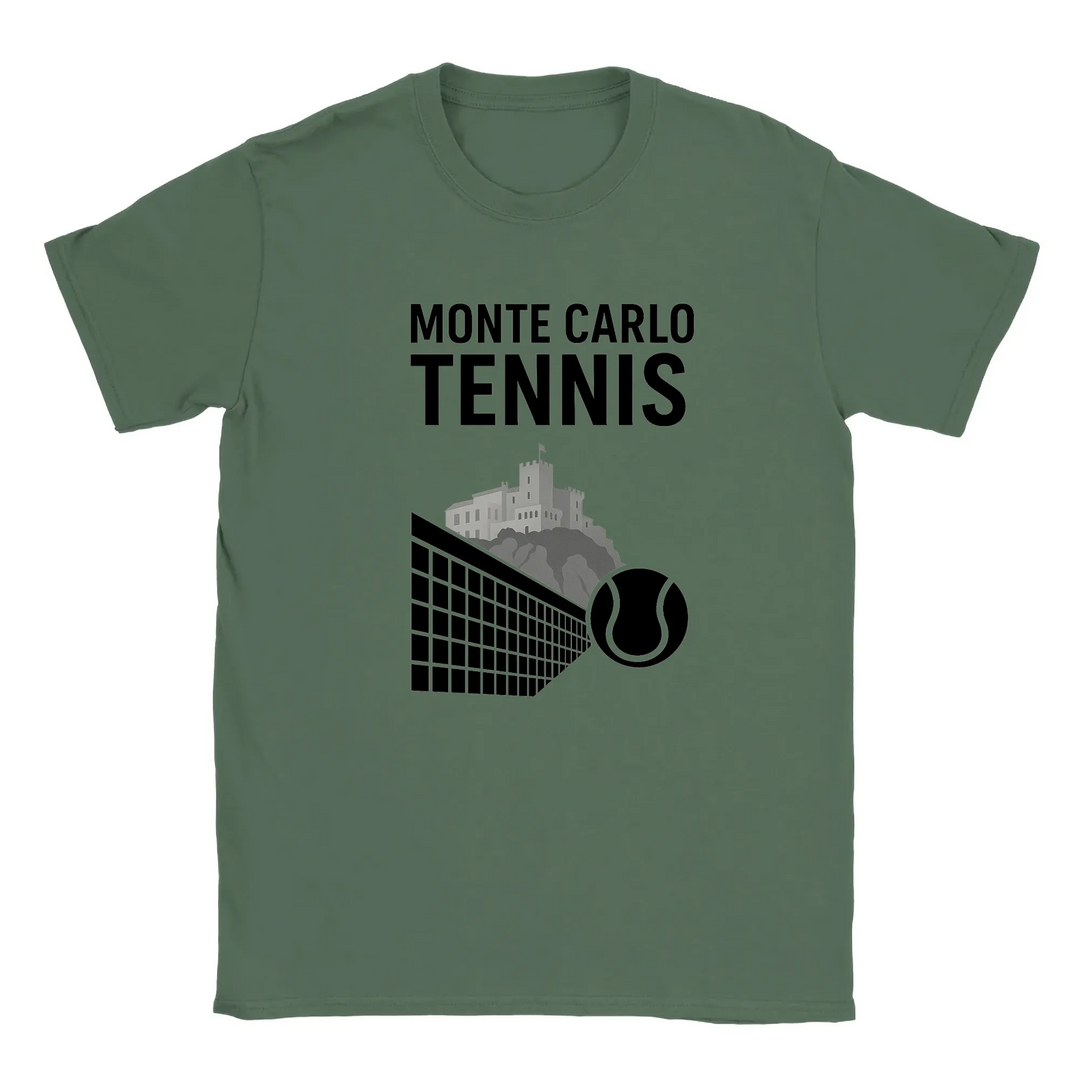 T-shirt featuring a graphic of a tennis player in action at Monte Carlo