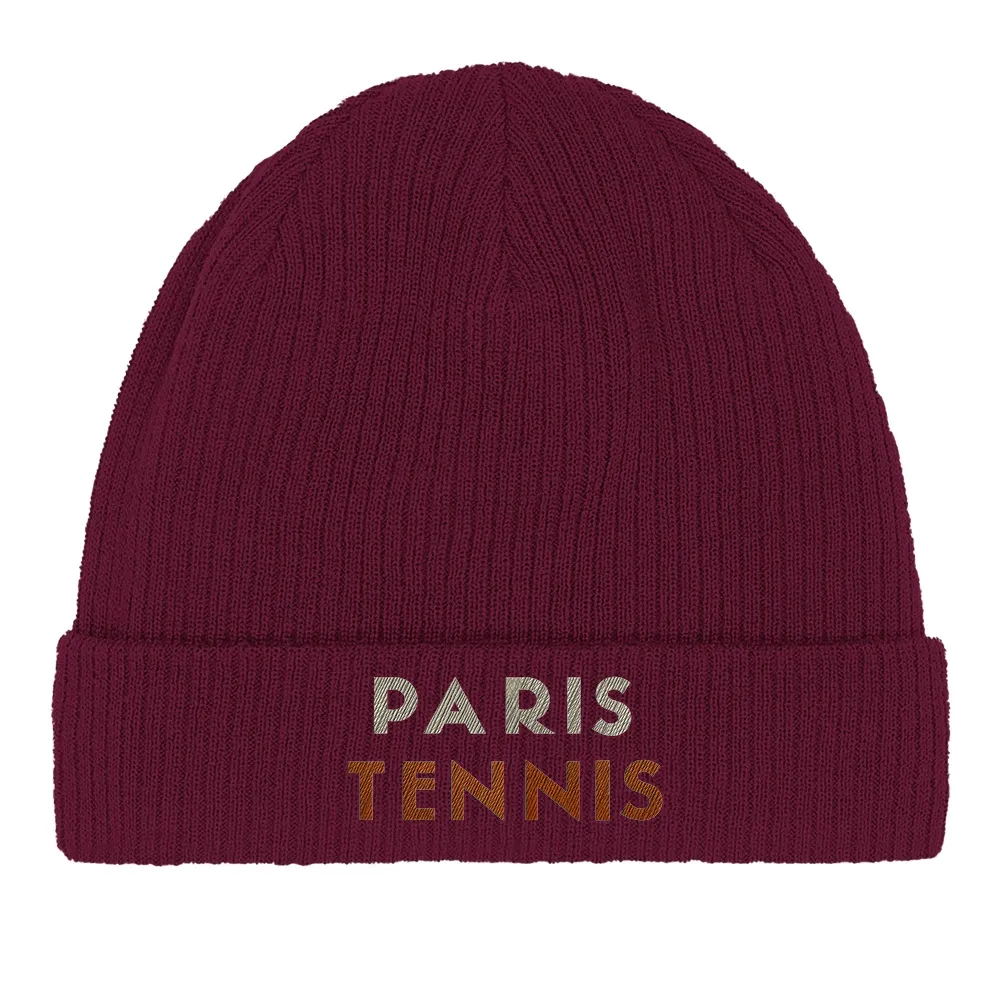 Embroidered beanie featuring a tennis design inspired by Paris