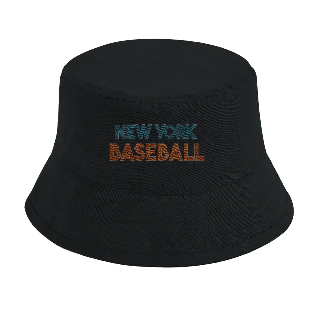 Embroidered baseball graphic featuring 'New York' on a cap