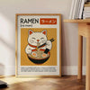 A black and red Maneki Neko surrounded by ramen elements in a graphic style