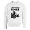 Unisex sweater featuring a graphic of tennis elements with San Francisco skyline