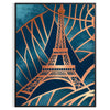Art Deco poster featuring the Paris skyline in green and gray geometric patterns