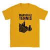 T-shirt featuring a graphic of tennis players in action with Marseille text