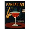 Black and gray Manhattan cocktail poster, minimalist bar illustration print