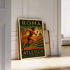 Athletic woman in vintage style with Rome skyline, yellow and brown tones