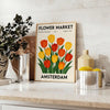 Amsterdam flower market botanical poster in vintage style, green and white
