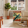 Poster of swimmers near Rome ruins in red, blue and white