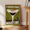 Illustrazione di un cocktail Espresso Martini in colori arancione e verde